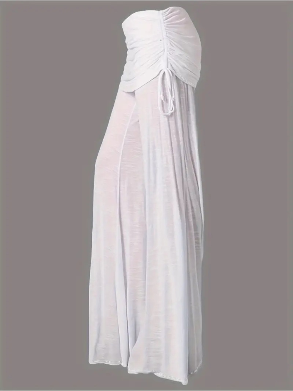 Fold Over Ruched White Flare Leg High Waisted Pants